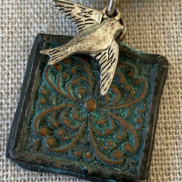 New Boho Chrysoprase Quartz & Amazonite Necklace w verdigris copper pendant … - Picture 3 of 11